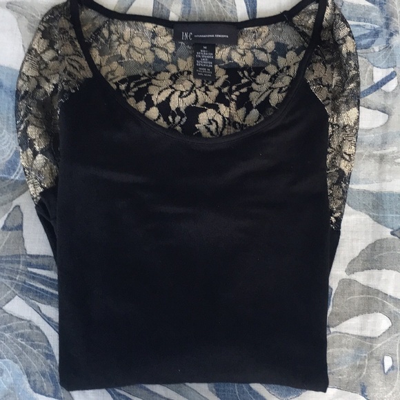 INC black top with gold and black lace - Picture 8 of 8